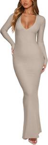lot 1071 image: REORIA Womens Maxi Dress Formal Long Sleeve Wedding Guest V Neck Flowy Fishtail Long Dresses Cocktail Night Out Fall Outfits, Medium