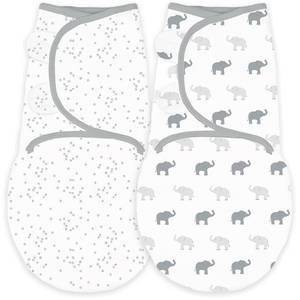 lot 1074 image: Amazing Baby Swaddle Blanket with Adjustable Wrap, Tiny Elephants and Confetti, Sterling, Small, 2 Count (Pack of 1)