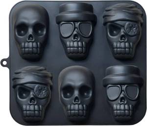 lot 1104 image: JETKONG Skull Cake Pan Silicone Skulls Cakelet Mold Skull Pirate Cake Tin Baking Pan (Black)
