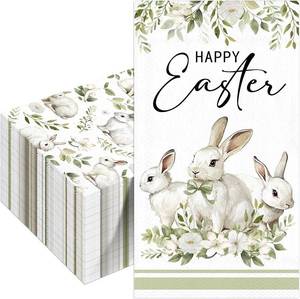 lot 1111 image: Easter Paper Napkins 100Pcs Watercolor Rabbit Leaves Napkins Happy Easter Cocktail Napkins for Home Family Dinner Guest Hand Towels Bathroom Kitchen Spring Holiday Party Supplies (Green)