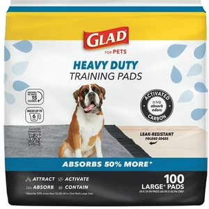 lot 1121 image: Glad For Pets Heavy Duty Activated Carbon Dog Training Pads 24 x 24 100ct