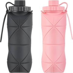 lot 1155 image: Silicone Collapsible Water Bottles,Lightweight Reusable Leakproof For Traveling Camping Hiking Cycling Sports Outdoor,Foldable Portable Travel Water Bottle 600ML Dark Grey And Pink 2Pack.