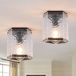 lot 1176 image: 2 Pack Modern Black Flush Mount Ceiling Light Fixture Water Ripple and Metal Hexagon Cage Small Semi Flush Mount Ceiling Light for Kitchen Hallway Entryway Bedroom Country Farmhouse, Black