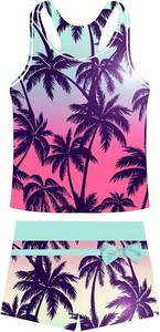 lot 1179 image: UNIFACO Girls Swimsuits Two Piece Tankini Bathing Suits Boyshort Summer Beach Rash Guard Swimwear for 4-13T