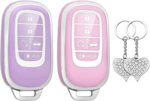 lot 1204 image: LECART Key Fob Covers for Honda 2024 2025 2022 2023 CR-V Civic Pilot Accord HR-V Sport Touring TPU Key Fob Case 5 Button Car Key Shell Protector 2 Pack Pink & Purple
