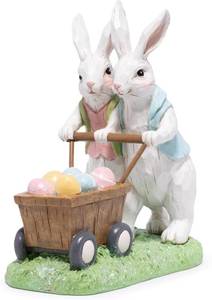 lot 1205 image: Hodao Easter Bunny Figurine with Egg Cart, Hand-Painted Resin Rabbit Couple Decor, Cute Tabletop Ornament, Gift for Easter, Mother s Day, Valentine s Day, Spring and Year-Round Home Display