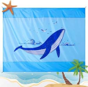 lot 1222 image: Sandproof Beach Blanket 83 x 79, Whale Print Beach Mat Water Resistant, Lightweight Portable Picnic Blanket with Corner Pockets & Stakes, Quick Dry Outdoor Mat for Beach, Park, Camping
