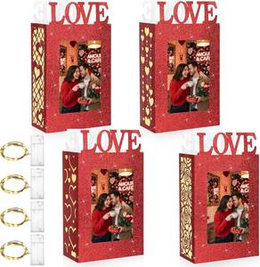 lot 1228 image: Yerliker 4 Pcs Valentines Day Centerpiece for Table Picture Frame Decorations with 4 LED Mini Lights for Home DIY Valentine Gift Wedding Anniversary Decor No Battery(Love,Red)