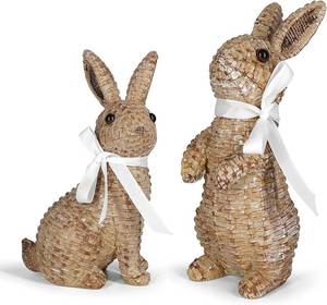 lot 1244 image: Rattan Effect Resin Bunny Easter Decor,Table Rabbit Easter Decorations,Spring Bunnies Decoration Statue Figurine for Home Farmhouse (Brown, Small-Pair)