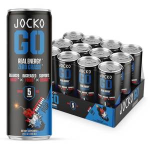 lot 1263 image: Jocko GO Energy Drink - Keto, Vitamin B12, Vitamin B6, Electrolytes, L Theanine, Magnesium- Energy Boost, Sugar Free Nootropic Monk Fruit Blend - 12 Pack (Nitro Pop)