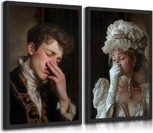 lot 1290 image: GKQNMU 2pcs Funny Bathroom Portraits Canvas Wall Art Toilet Unpleasant Odor Pinching Nose Prints Posters Vintage Humor Restroom Wall Decor Pictures for Toilet Bathroom Artwork Decoration Unframed