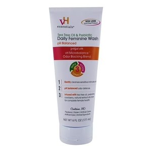 lot 1292 image: vH essentials Intimate Feminine Wash, pH Balanced with Tea Tree Oil, Cranberry, Prebiotics Odor Eliminating Formula, 6 FL OZ