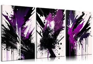 lot 1114 image: Three Pieces Purple Abstract Canvas Wall Art
