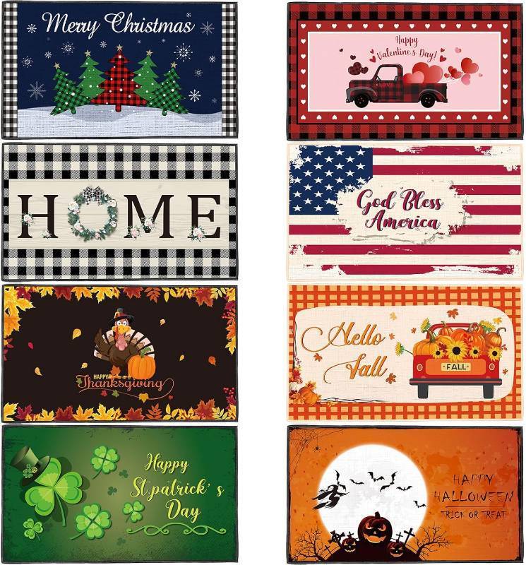 lot 12638 image: Timgle 8 Pcs Seasonal Door Mat 29 x 17 Inch Interchangeable Holiday Front Doormat Larger Seasonal Welcome Floor Entrance Door Mat for Indoor Outdoor Decoration Seasonal Doormat for All Seasons