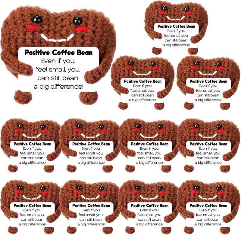 lot 30024 image: 12 Pcs Crochet Coffee Gifts Bulk Small Handmade Plush Coffee Bean with Cards Employees Appreciation Crochet Gifts for Coworkers Staff Home Office Decor Valentines Holiday Party Favor