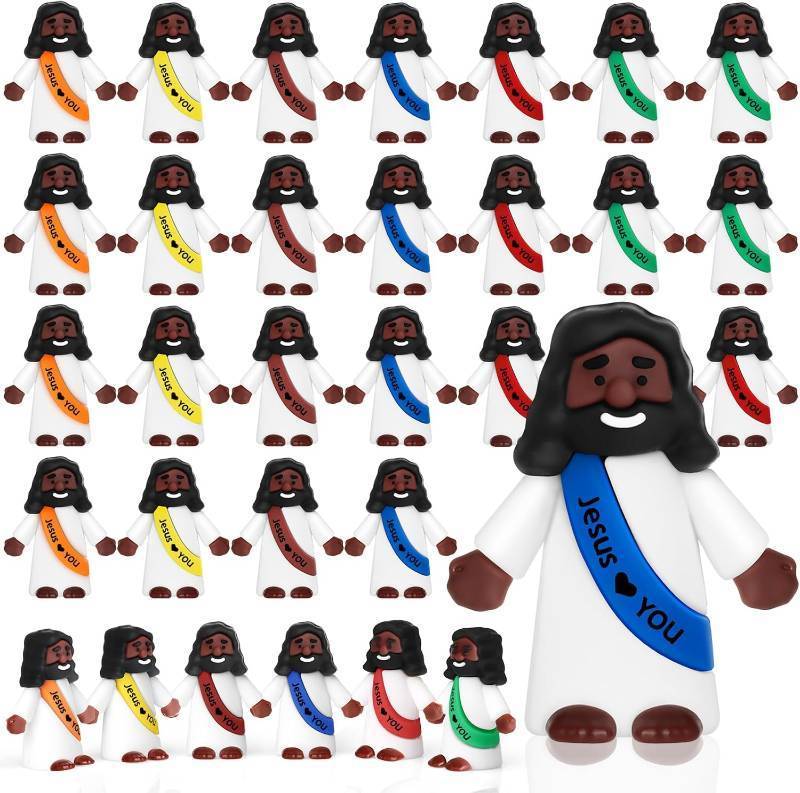 lot 30045 image: 3 cases Draupnir 30PCS Little Jesus Figures Easter Black Mini Jesus Figurines in Bulk, Religious Jesus Loves You Figures Gift(Rainbow,Jesus Love You)