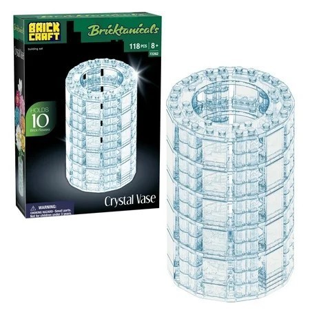 lot 11503 image: Brickcraft Crystal Vase Building Kit (118-Piece Set), Bricktanicals Collection, Clear Display Vase for Brick Flowers