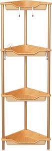 lot 533 image: Orimade Rustproof 4 Tier Floor Standing Corner Shower Caddy Organizer, Plastic Aluminum Splicing Floor Corner Shelf Rack Storage Stands for Bathroom, Wood Grain Surface