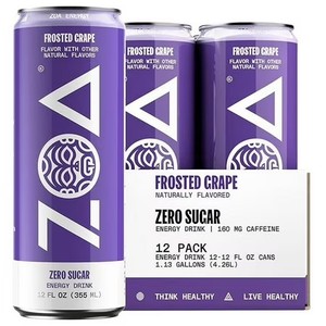 lot 535 image: ZOA Zero Sugar Energy Drink, Frosted Grape, 12oz (12-Pack)