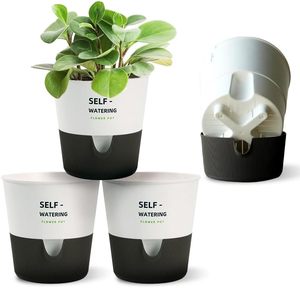 lot 542 image: 56.57.5 Inch Self Watering Pots for IndoorOutdoor ,4 Pack plastic Planters for Indoor Plants with Drainage Holes and Saucers, Modern Decorative Flower Pot for Plants (White, 6.5-Inch, 4-Pack)