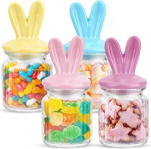 lot 547 image: Easter Centerpieces for Table - 4 Pcs Easter Candy Jar with Ceramic Bunny Ear Lids, Easter Cookie Jar for Coffee Bar Bunny Home Decor