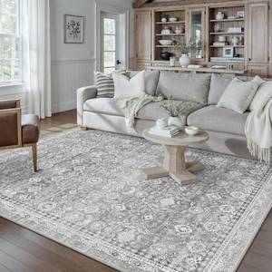 lot 1305 image: 5x7 Grey Modern Washable Area Rug for Living Room Distressed Floral Non Slip Throw Rug Indoor Low Pile Carpet Accent Stain Resistance Bedroom Playroom Office Classroom Nursery
