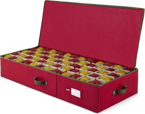 lot 1315 image: ZOBER Underbed Christmas Ornament Storage Box - Stores 120 3 Ornaments, With Dividers - Tear Proof 600D Oxford Fabric, Ornament Organizer Storage Box, Durable Christmas Containers Holder - Red