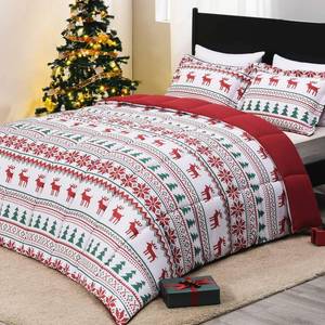 lot 1330 image: downluxe Christmas Comforter Set King with 2 Pillow Shams - Christmas Decoration King Comforter Set with Reindeer and Snowflake Patterns - King Size Comforter Set(3-Piece Set)