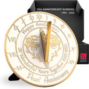 lot 1335 image: Anniversary Sundial Gift for 30th Pearl Wedding Anniversary in 2025 - Recycled Metal Home Decor Or Garden Present Idea - Handmade in UK for Him, Her Parents Or Couples 30 Year Celebration