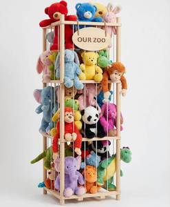 lot 1338 image: Stuffed Animal Storage Organizer - Thick Wooden Toy Zoo for Playroom & Bedroom, Large Plushies Holder with Cute Jail Cage Design, Plush Toy Display Tower Shelf (Large)