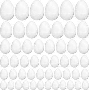 lot 1344 image: 100 PCS Easter Foam Eggs,6 Sizes White Smooth Craft Eggs,Blank Polystyrene Egg for Easter Spring Halloween Christmas Holiday Crafts Making,DIY Painting Projects