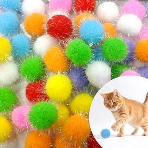 lot 1352 image: 60 PCS Cat Pompoms Balls, Glitter Pom Poms for Crafts, Colorful Fuzzy Puff Balls for Cats Exercise and Entertainment
