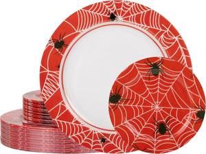 lot 1370 image: WELLIFE 20PCS Spider Web Party Plates   Red Plastic Dinner & Dessert Plates for Kids Birthday, Spider Theme Parties & Superhero Party Supplies
