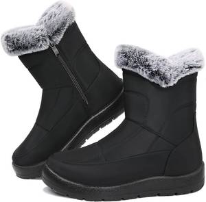 lot 1376 image: Womens Winter Snow Boots, Waterproof Faux Fur Lined Mid-Calf Booties with Zipper Comfortable Warm Shoes Outdoor SIZE 39