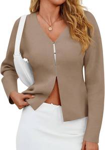 lot 1388 image: Saodimallsu Womens V Neck Sweater Blazer Peplum Long Sleeve Knit Open Front Split Cardigan Sweaters SIZE L
