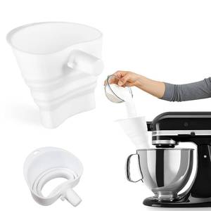 lot 1391 image: HOMDSG Silicone Flour Funnel for KitchenAid Mixer, Foldable Flour Funnel Chute with Hanging Hole. Baking Gadgets Accessories. Dishwasher Safe. White
