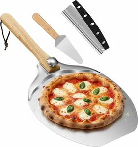 lot 1396 image: Aluminum Pizza Peel 12x14 Inch, Pizzas Cutter Detachable Wood Handle, Metal Pizza Paddle Spatula for Baking Pizza, Dough, Bread, Pastry in Indoor Outdoor Ovens, Christmas Gift for Bakers, 3-pcs set