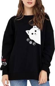 lot 1402 image: Women Graphic Cat Embroidery Crewneck Sweatshirts Funny Claws Pullover Tops Cat Lovers SIZE 2XL