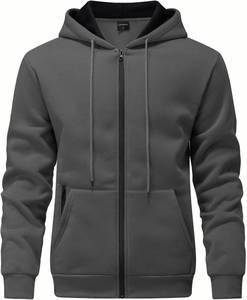 lot 1405 image: Mens Zip up Fleece Hoodie Long Sleeve Sweatshirt with Zipper Pocket Lightweight Sports Hooded jacket Dark Grey SIZE M