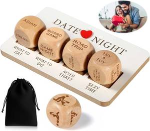 lot 1422 image: Date Night Dice Couples Ideas, Funny Games for Boyfriend, Gilfriend, Him, Husband, Wife, Men, Romantic Wooden Decision Dice for Her
