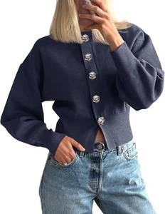 lot 1427 image: Saodimallsu Womens Button Up Cardigan Sweaters Fall Trendy Long Lantern Sleeve Knit Crew Neck Sweater Jacket SIZE S