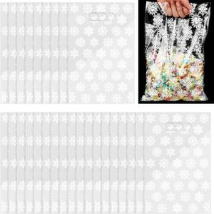 lot 1428 image: SEVEN PACKS - Yinder 50 Pcs Winter Snowflake Gift Bags with Handle, 11.8 x 7.9 Inches Christmas Treat Goodie Candy Bags White Transparent Snowflake Party Favors for Holiday Winter Christmas Party Supplies