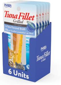 lot 1437 image: INABA Premium Hand-Cut Grilled Tuna Fillet Cat TreatsTopper with Vitamin E and Green Tea Extract, 0.52 Ounces Each, Pack of 6, Tuna Broth
