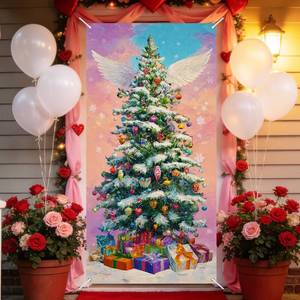 lot 1440 image: Nuxovilar Valentines Day Front Door Covers Banner Wreath Wrap Xmas Holiday House Hanging Banner Winter Decorations for Party OutdoorIndoor Home Decor Polyester (Valentines Day Type B,35x71 Inches)