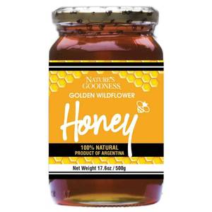 lot 1441 image: Natures Goodness Golden Wildflower Honey In Glass Jar - 17.6 oz (500g) (100% Natural, Gluten Free and Non-GMO)