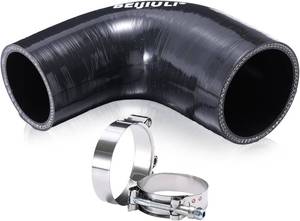 lot 1446 image: ID 2.5 to 2 Elbow Silicone Reducer Coupler Hose with T-Bolt Clamps,4(102mm) Leg length,Thickness 5.5mm, 4-Ply Reinforced Automotive Silicone Hose Turbo Intake Coupler Intercooler Pipe