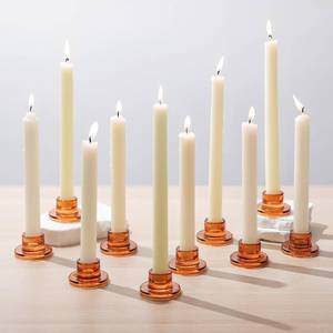 lot 1466 image: Glasseam Glass Taper Candle Holders 10Pcs Small Tapered Candlestick Holders Bulk Short Amber Short Candle Sticks Holder Decor for Table Centerpiece Vintage Thanksgiving Christmas Fall Dinner Party