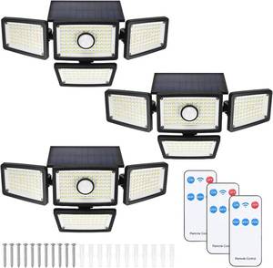lot 1518 image: M METERXITY 3-Pack Solar Flood Lights Outdoor, 283 LED 6500K 270  Illumination Solar Motion Light Outdoor IP65 Waterproof, 4 Adjustable Heads, 3 Modes with Remote Control for OutsidePatio