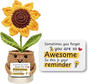 lot 1546 image: Positive Sunflower Doll Crochet Plant with Card - Sometimes You Forget Youre Awesome - Christmas, Birthday, Appreciation Thank You Gift for Coworker, Sister Best Friend, Teacher, Women, Men