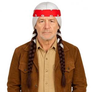 lot 1552 image: Probeauty Silver White ombre Brown Braids Wig for Men, Long Braided Wigs with Red Scarf for Halloween Costume Cosplay Party